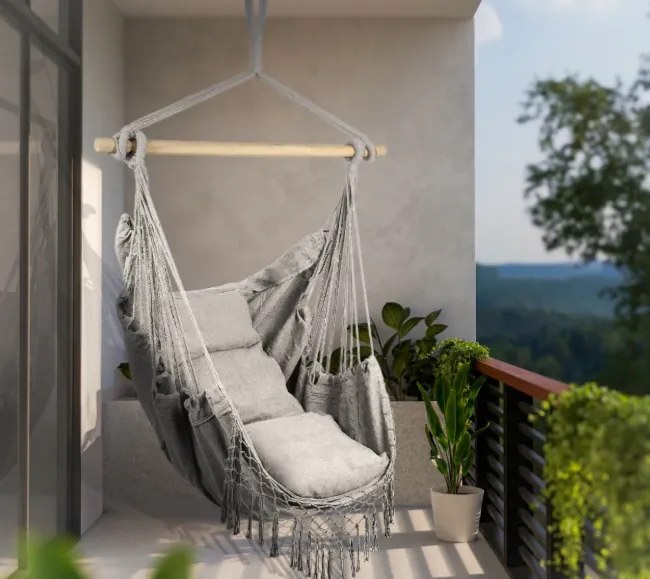 ShopJK SCAUN SUSPENDAT GRI DESCHIS XXL BRAZILIAN + 2X PERNĂ