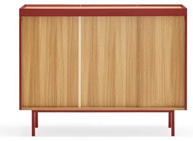 Comodă roșie joasă cu aspect de lemn de stejar 110x85 cm Arista – Teulat