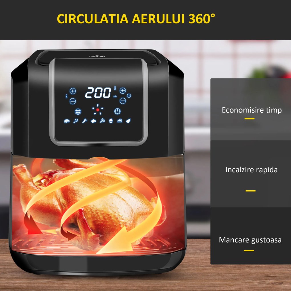 HOMCOM Friteuza cu Aer 8 în 1 6.5L 1700W Ecran Digital LED Cos și Tigaie Detașabile Oțel/Plastic | Aosom Romania