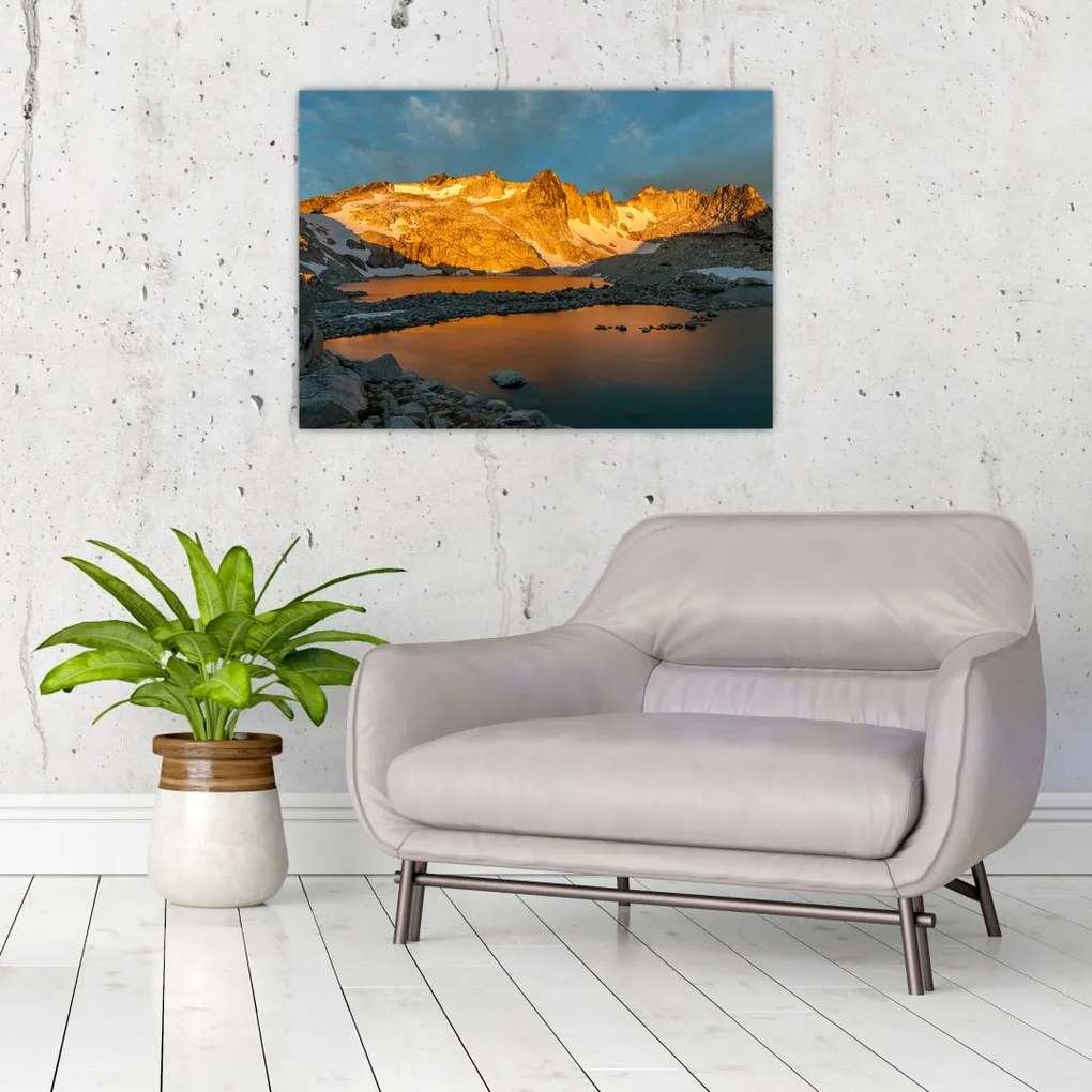 Tablou pe sticlă cu peisaj montan (70x50 cm)