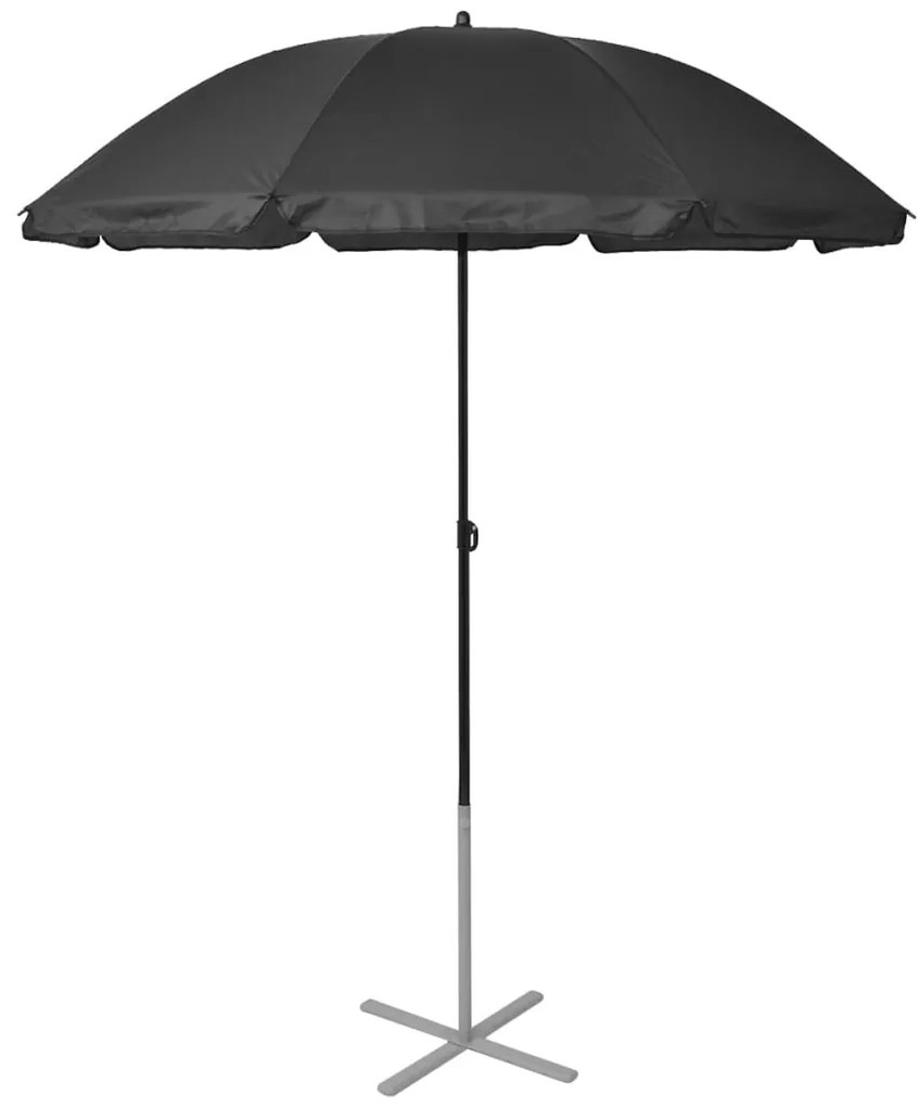 Sezlonguri de plaja cu umbrela, negru, aluminiu