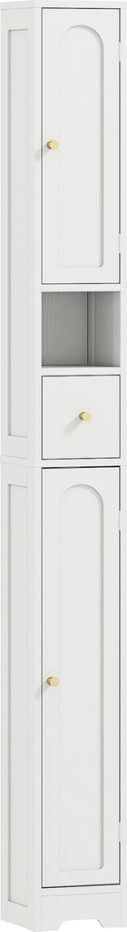 HOMCOM Coloană de baie, mobilier de depozitare, 2 uși, sertar, compartiment deschis, raft reglabil, alb | Aosom Romania