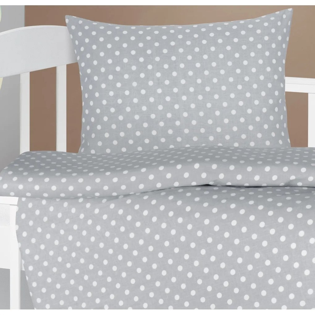 Lenjerie de pat din bumbac pentru copii Bellatex Agata Polka dots gri, 90 x 135 cm, 45 x 60 cm