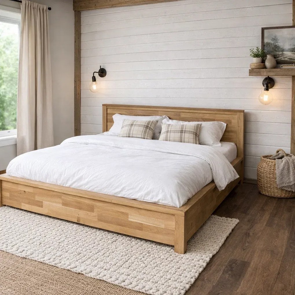 Pat Regalis matrimonial - 180x200 cm - din lemn masiv de stejar