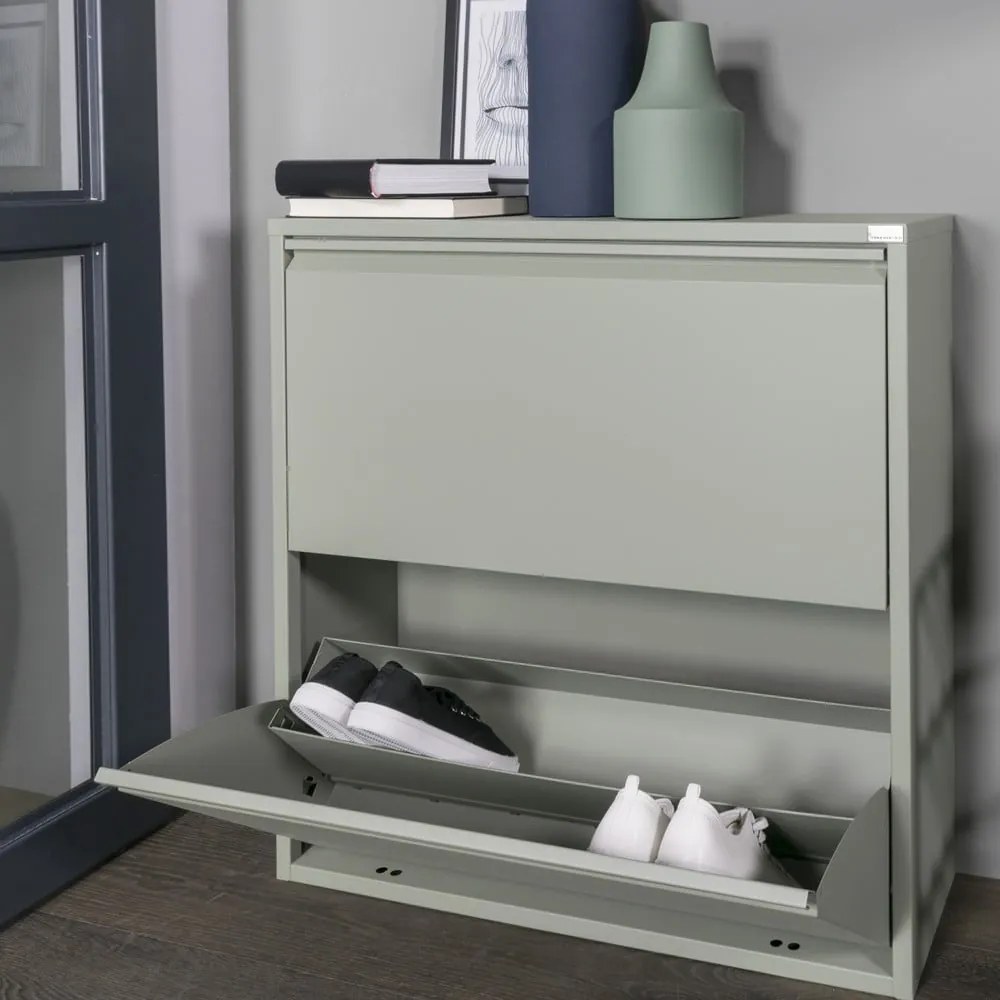 Pantofar verde prăfuit cu deschidere înclinată din metal 75x77,5x22,5 cm Billy – Spinder Design