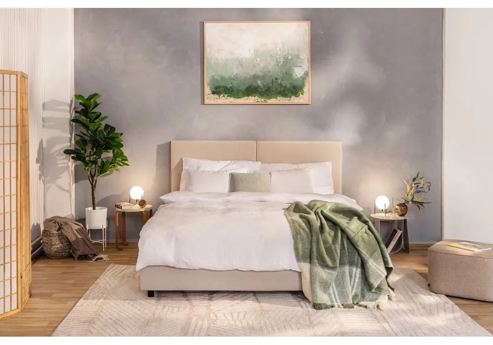 Pat matrimonial bej tapițat cu spațiu de depozitare cu somieră 180x200 cm Myra Bold – Bonami Selection