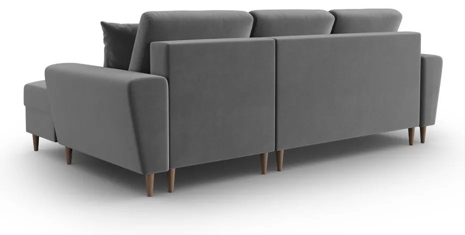 Colțar gri deschis extensibil, cu spațiu de depozitare cu tapițerie din catifea (cu colț pe partea dreaptă, cu șezlong) Kyoto – Cosmopolitan Design