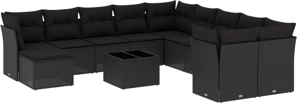 vidaXL Set canapele de grădină, 12 piese, cu perne, negru, poliratan