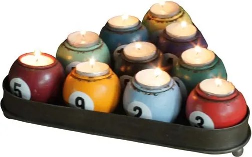 Suport de 10 lumanari, din ceara si metal, Snooker