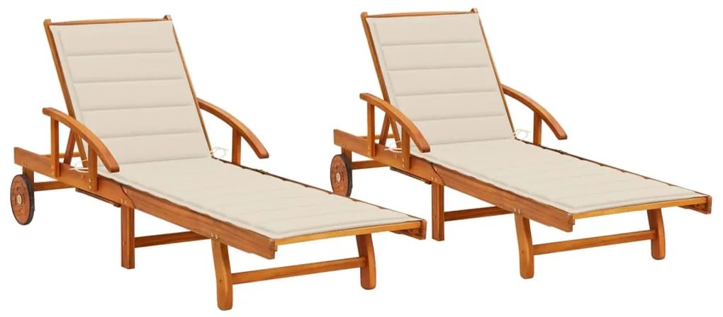 vidaXL Șezlonguri cu perne, 2 buc., lemn masiv de acacia