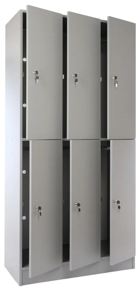 Dulap din lemn Visio LUX - 6 cutii, 90 x 45 x 185 cm, incuietoare cilindrica, gri