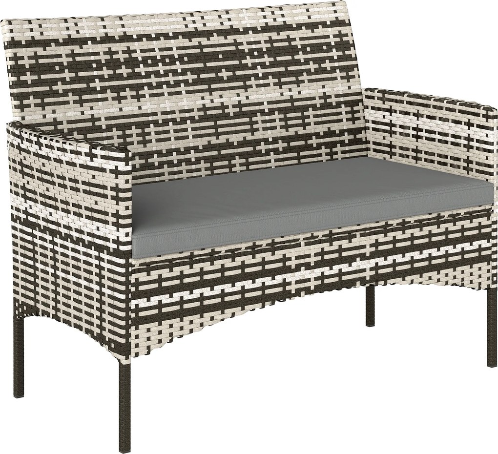 Outsunny Canapea de grădină 2 locuri din rășină împletită cu perne canapea de exterior cu cotiere 115 x 63 x 85 cm gri deschis | Aosom Romania