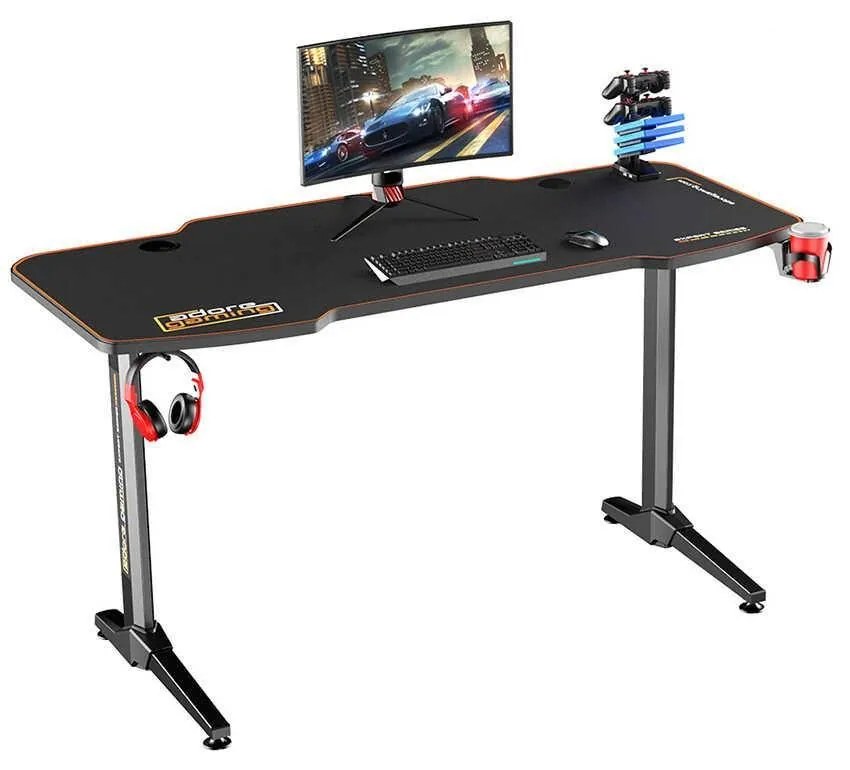 Birou Gaming Adore CARBON SERIES X9, 140 x 66 x 75 cm, suprafata carbon, mousepad, USB gamepad holder, suport pentru casti si pahar, cutie cabluri