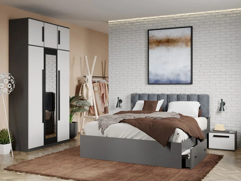 Set mobila dormitor 4 piese Alb/Gri antracit Oasis C07