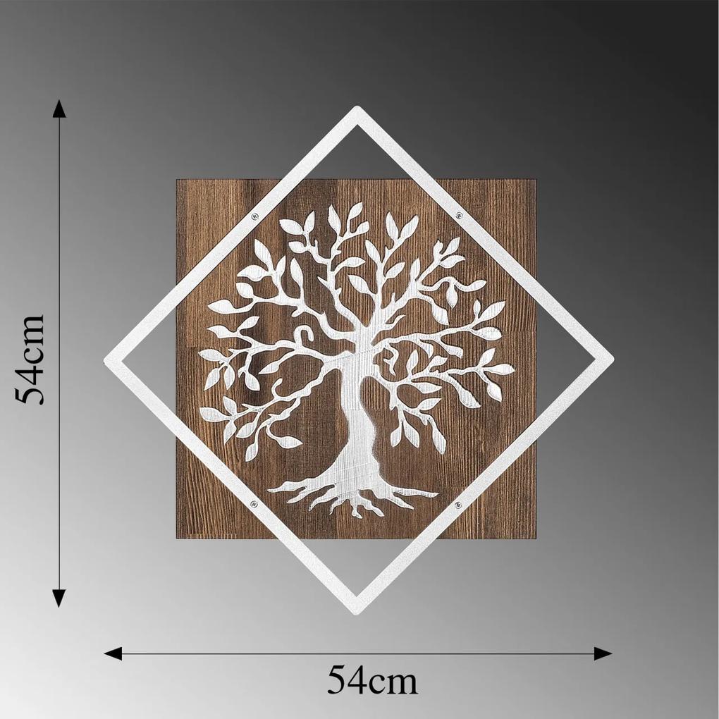 Accesoriu decorativ de perete din lemn Tree v2 argintiu