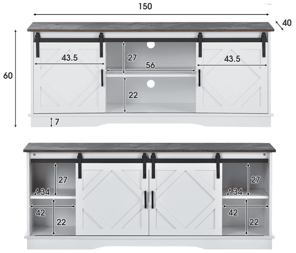 Mobilier TV stil Country Modern, Alb+Maro | Aosom Romania