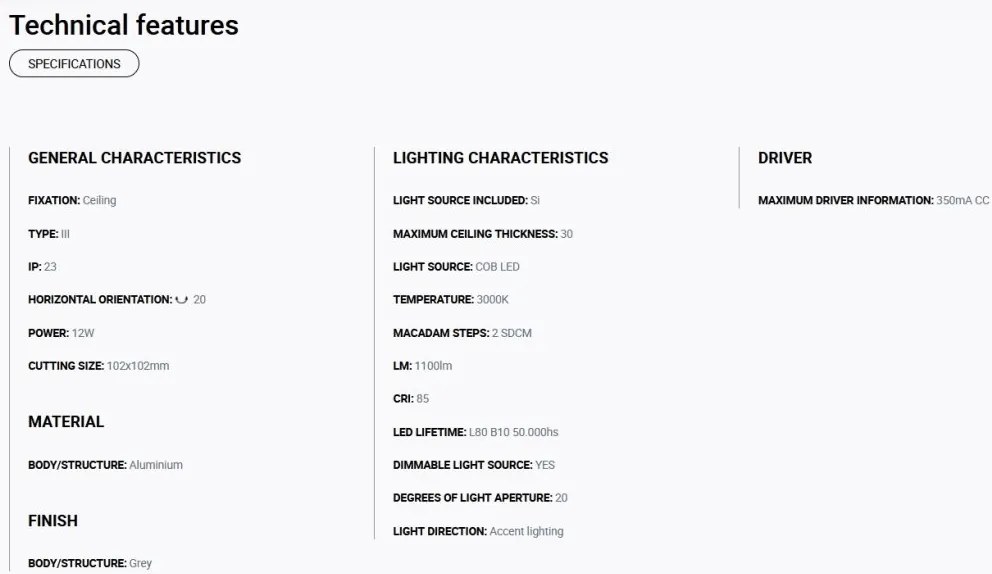 Spot LED incastrabil NANO COLIN-1 Grey recessed with frame 7-13W 3000K 20°
