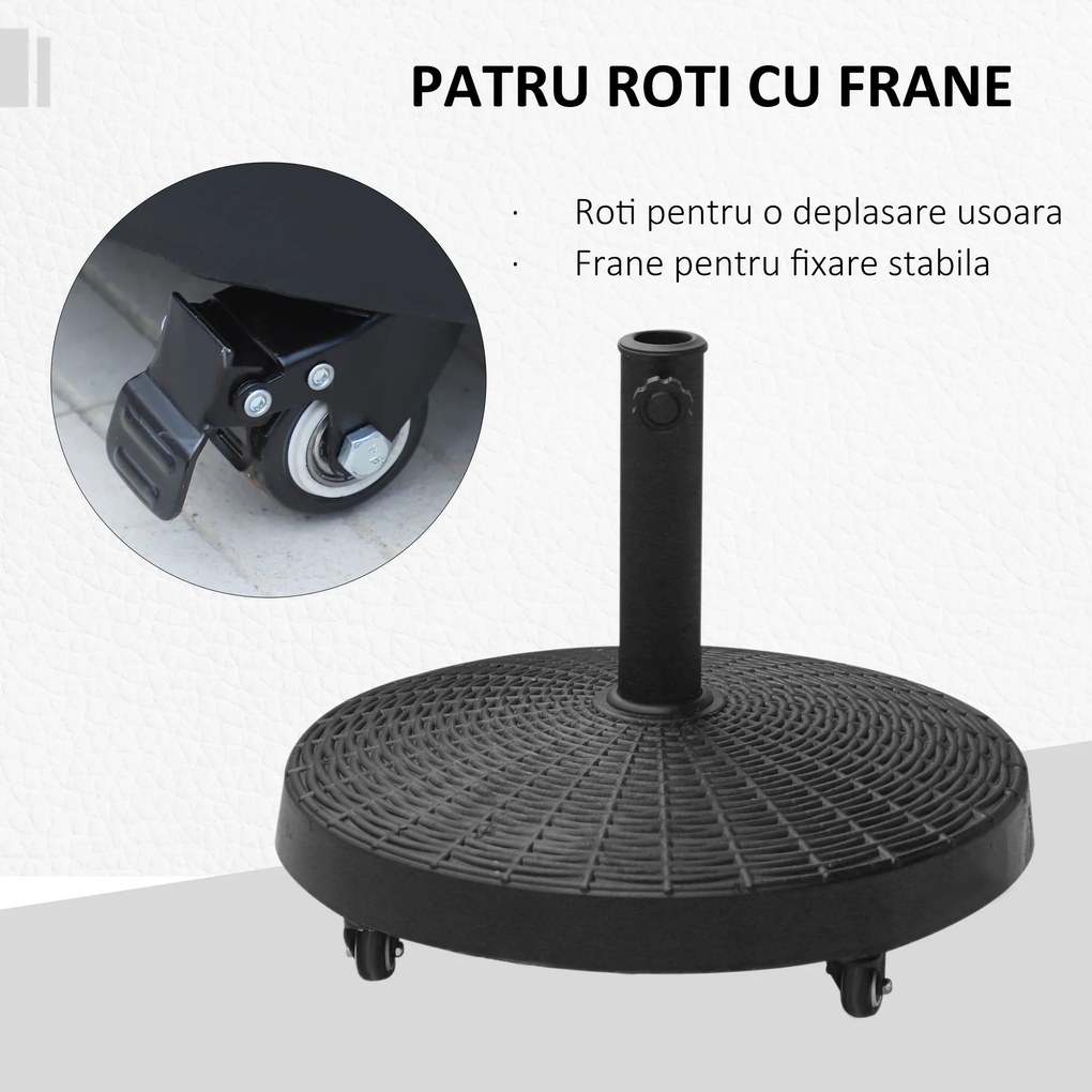 Outsunny Bază de Umbrelă de Soare, Compatibilă cu Stâlpi de 38-48mm, din Rășină și Oțel, Rezistentă, Negru, ∅52x41cm | Aosom Romania