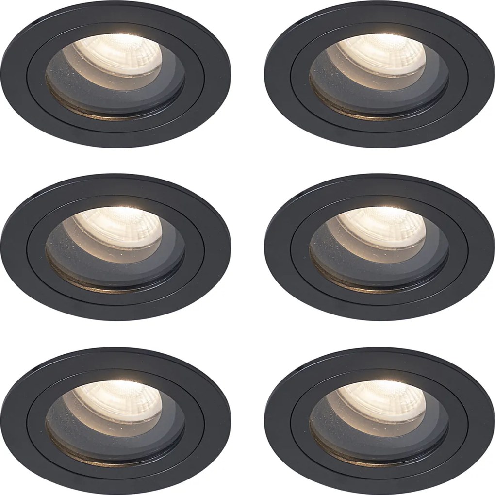 Set de 6 spoturi încastrate moderne negre, rotative și înclinabile IP44 - Chuck