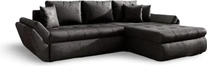 Colțar extensibil dumonde cu ladă de depozitare si sezut confortabil din spuma high-density, Loana Madagaskar Black II 270x185 cm