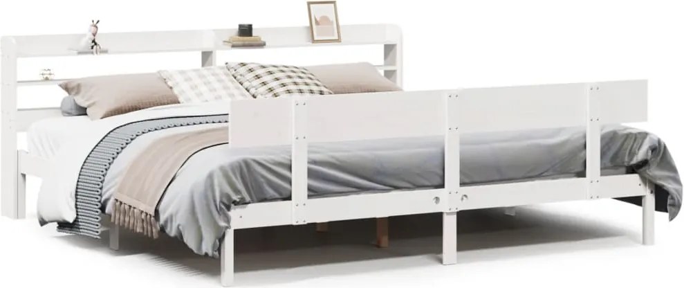 vidaXL Cadru de pat fără saltea, alb, 180x200 cm, lemn masiv pin
