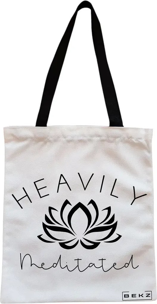 Sacosa de Panza pentru Cumparaturi, Geanta Tote, Yoga Havily Meditated, Cu fermoar, 38x34.5 cm, Alba, BEKZ®