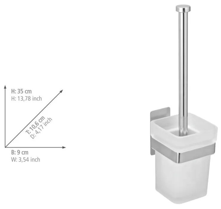Perie de WC argintiu-lucios autoadezivă din sticlă Genova – Wenko