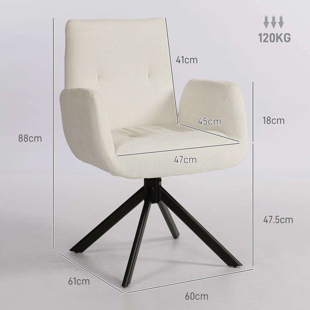 HOMCOM Fotoliu tapițat, fotoliu accent, design modern, rotativ, până la 120 kg, alb crem | Aosom Romania