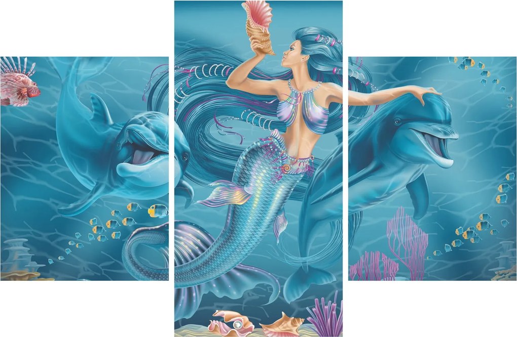 Tablou - Sirenă cu delfini (90x60 cm)