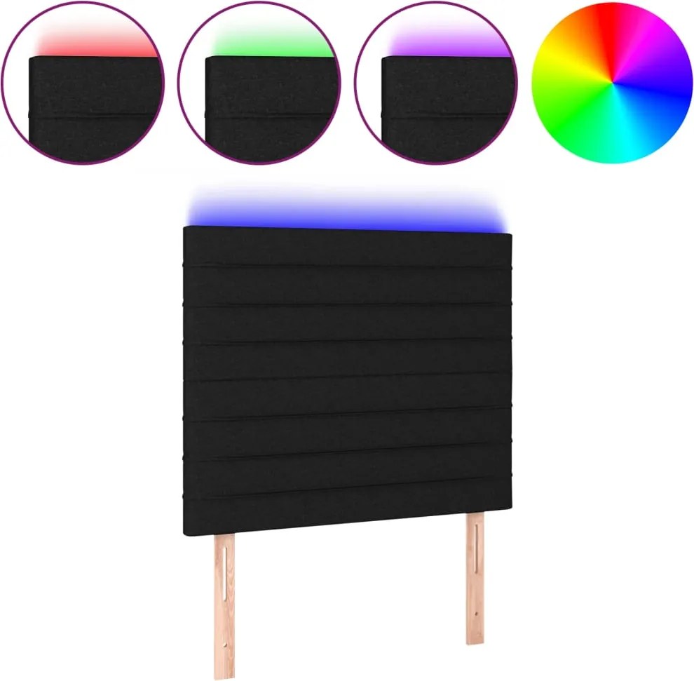 vidaXL Tăblie de pat cu LED, negru, 80x5x118/128 cm, textil
