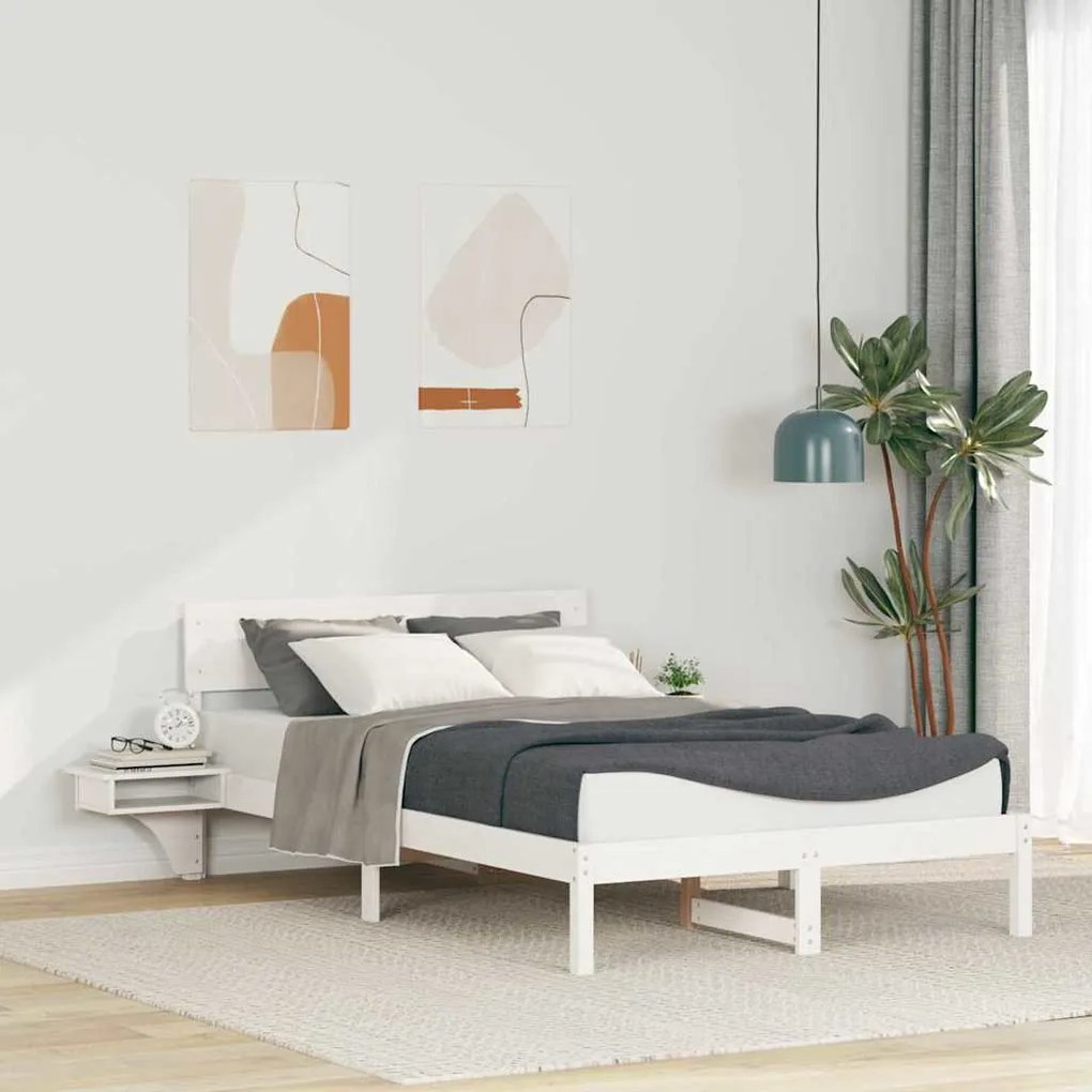 vidaXL Cadru de pat cu mese laterale cu headboard Alb 140 x 190 cm