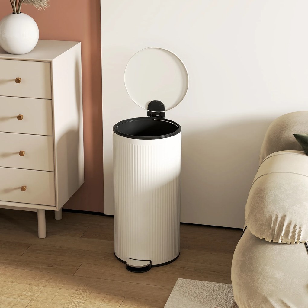HOMCOM Coș de gunoi 30 L cu capac soft-close, metal și PP, crem | Aosom Romania
