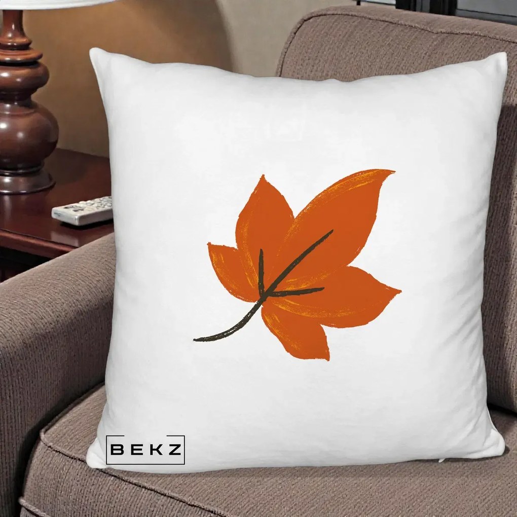 Perna Decorativa Frunza de Toamna Portocalie, 40x40 cm, Alb Pufos, Husa Detasabila, Perna Inclusa, BEKZ®