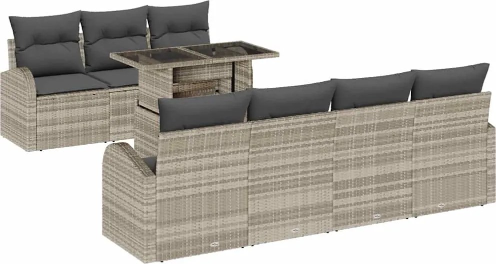 vidaXL Set de canapele pentru grădină 8 pcs Gri deschis Rattan poli