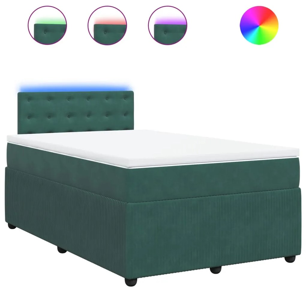 3290025 vidaXL Pat box spring cu saltea, verde închis, 120x200 cm, catifea