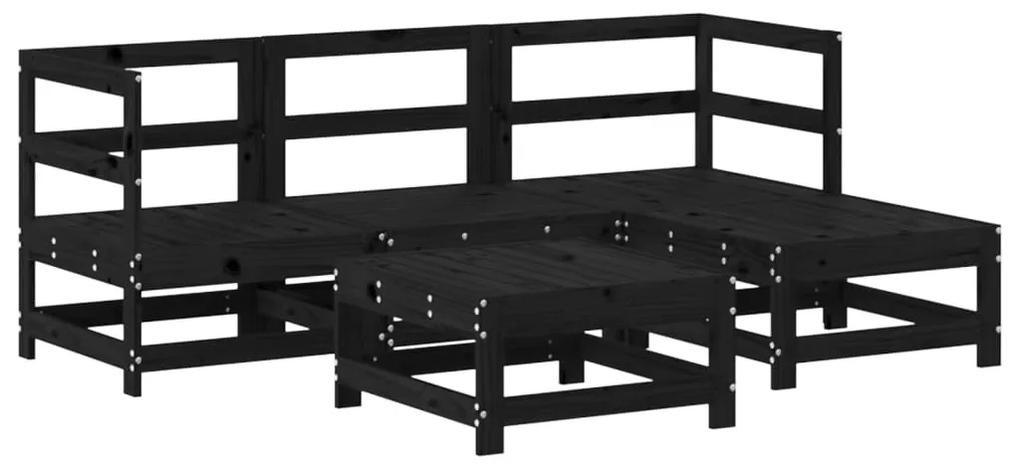 3186176 vidaXL Set Set mobilier relaxare grădină 5 piese negru lemn masiv pin