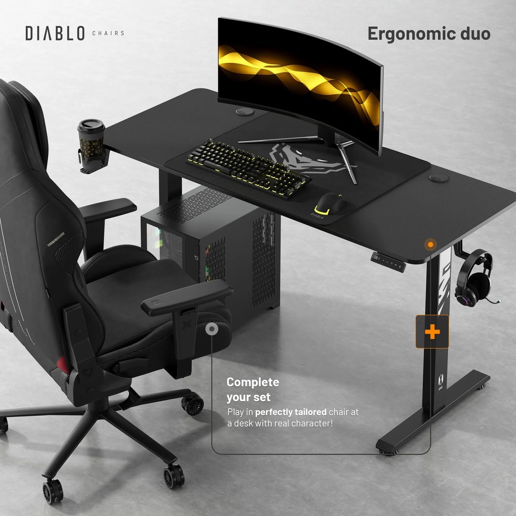 Birou Cu Înălțime Reglabilă Diablo X-Tensio 1400 Negru