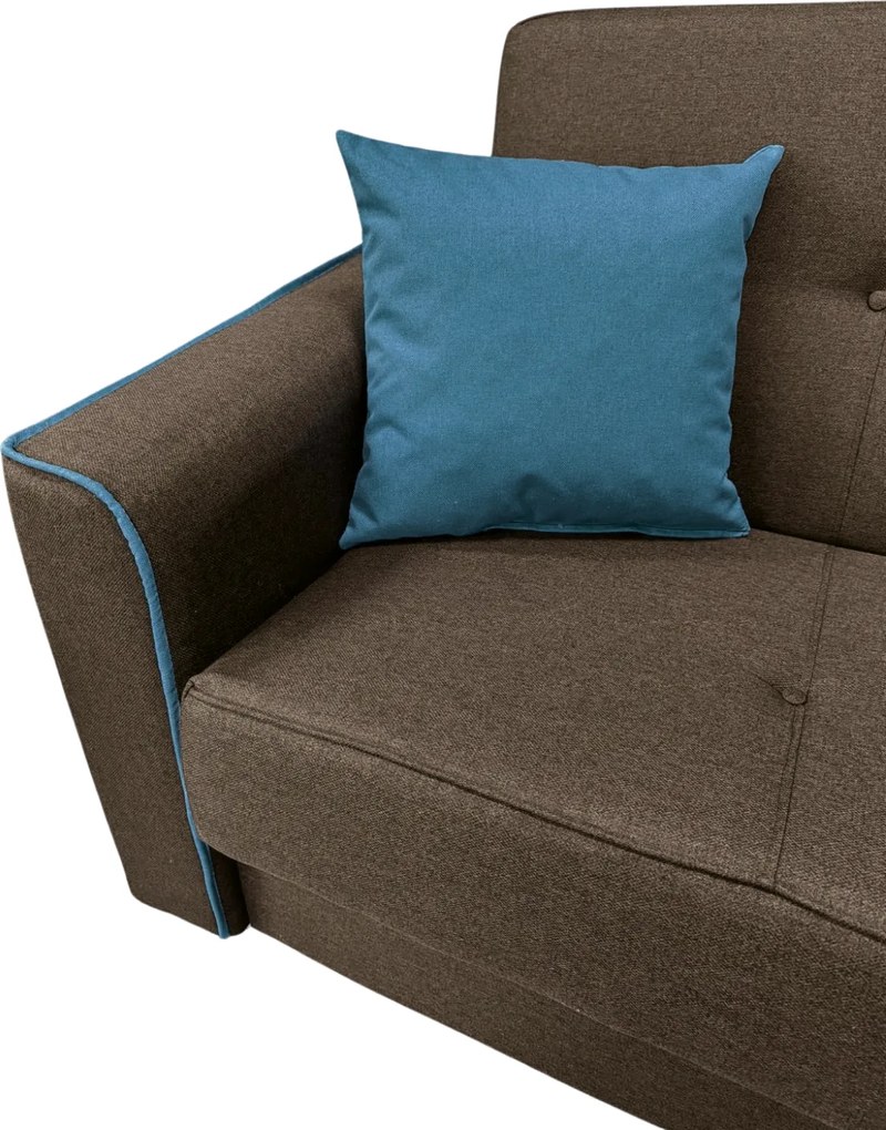 Canapea VERA extensibila, 3 locuri, lada de depozitare, stofa maro + turcoaz, 225x90x90 Maro + Turcoaz, Stofa