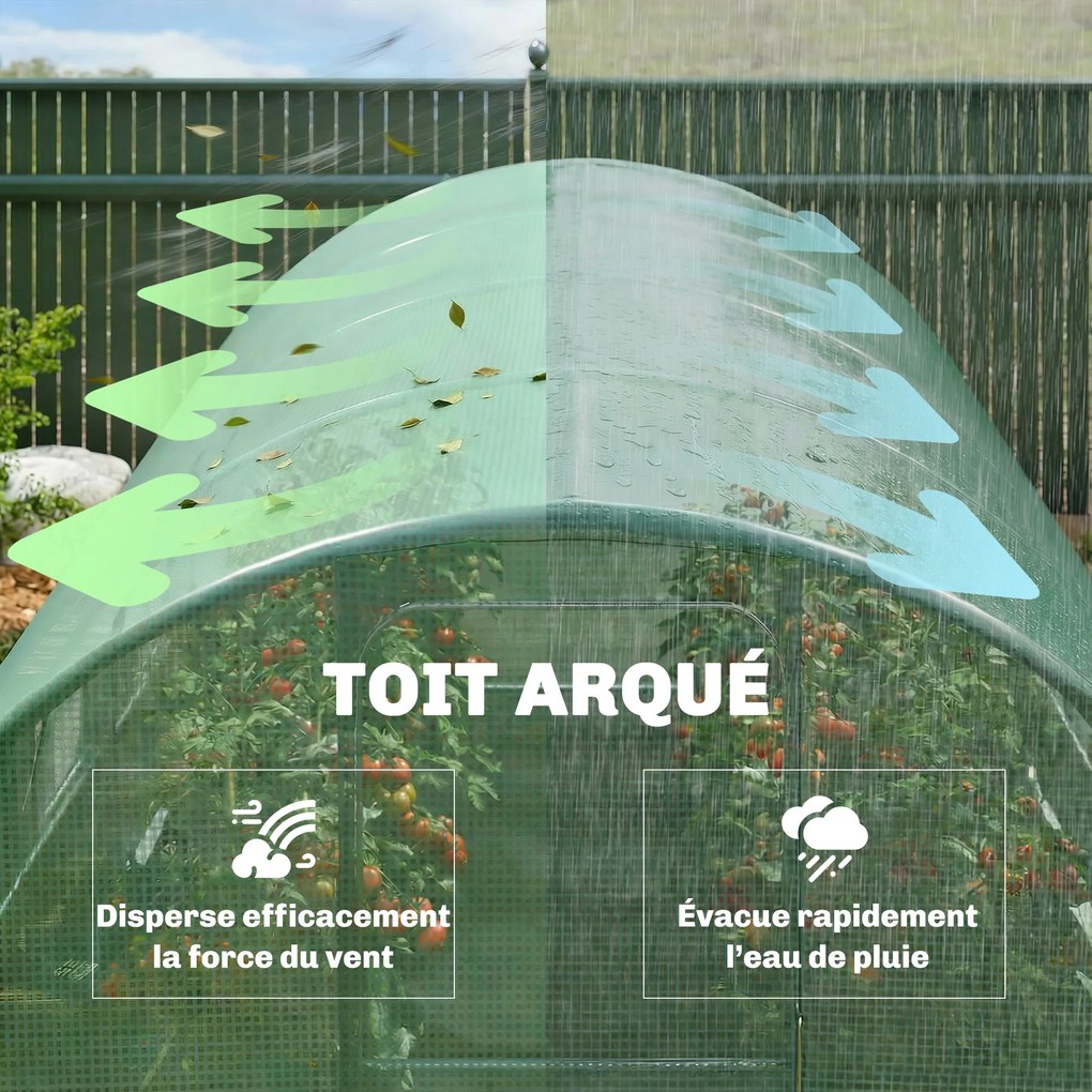 Outsunny Seră tunel pentru grădină 12 m², seră tunel 295x400x200 cm ușă și 8 ferestre, husă PE 140 g/m² verde | Aosom Romania