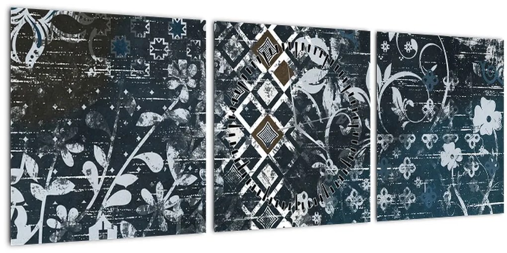 Tablou - Decorațiuni flori (cu ceas) (90x30 cm)