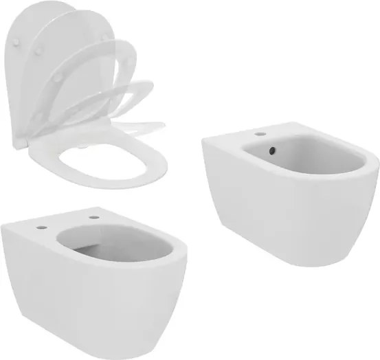 Set vas WC suspendat Ideal Standard I.life O cu capac softclose alb si bideu