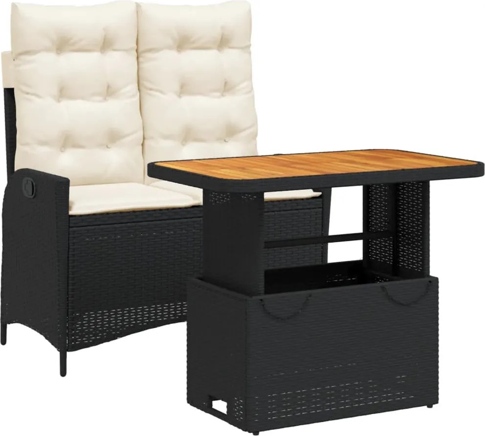 vidaXL Set mobilier de grădină cu perne, 2 piese, negru, poliratan