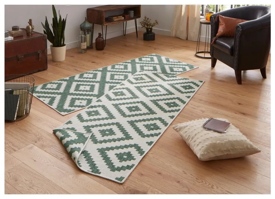 Covor adecvat pentru exterior NORTHRUGS Malta, 80 x 250 cm, verde-crem