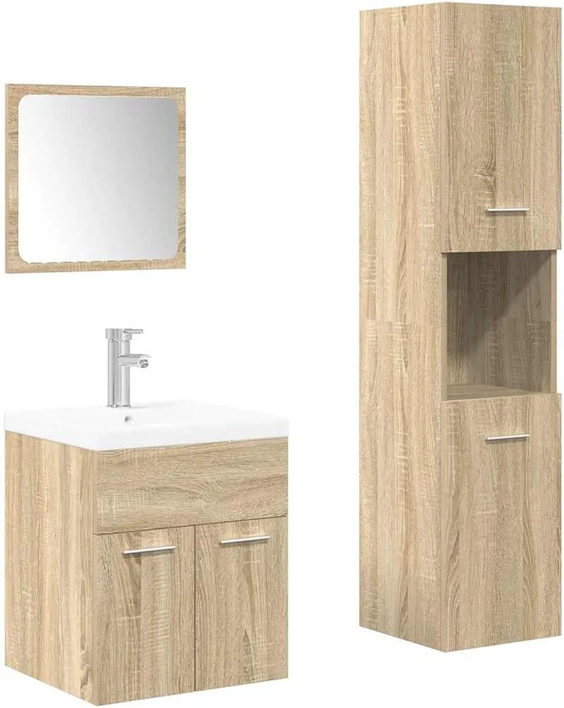 vidaXL Set mobilier de baie, 4 piese, stejar sonoma, lemn prelucrat