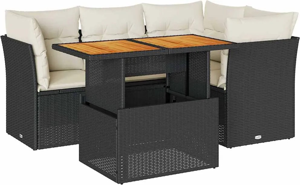 vidaXL Set mobilier de grădină cu perne, 5 piese, negru, poliratan