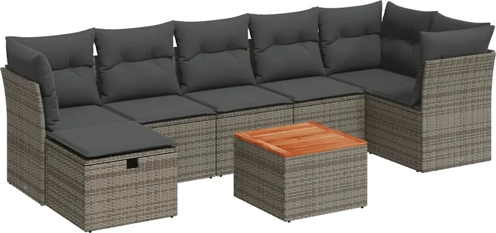 vidaXL Set canapele de grădină cu perne, 8 piese, gri, poliratan