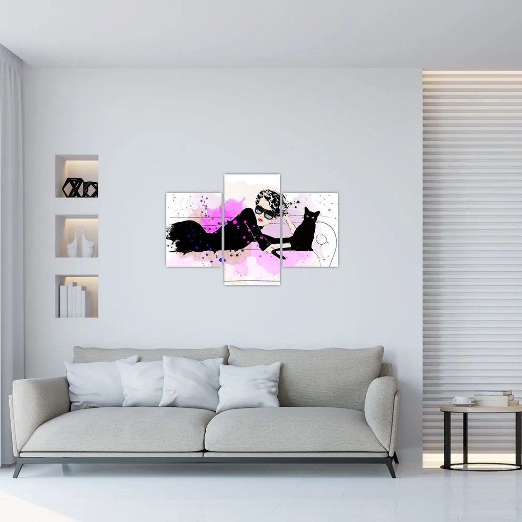 Tablou - Femeia cu pisică neagră (90x60 cm)