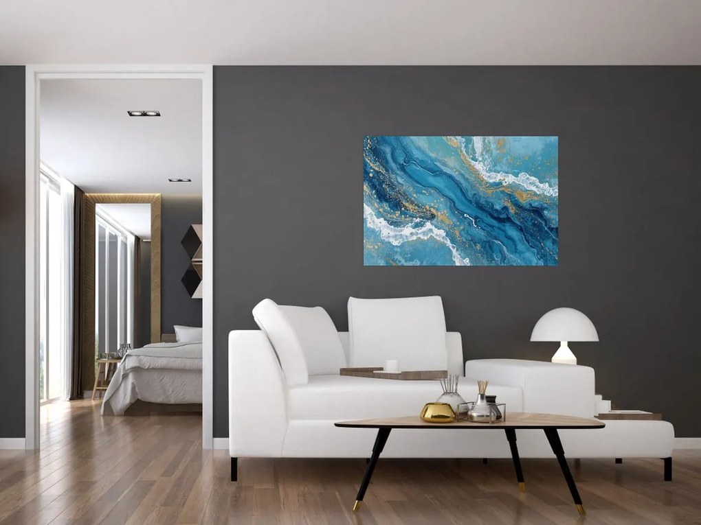 Tablou - Marmură bleu cu aur II. (90x60 cm)