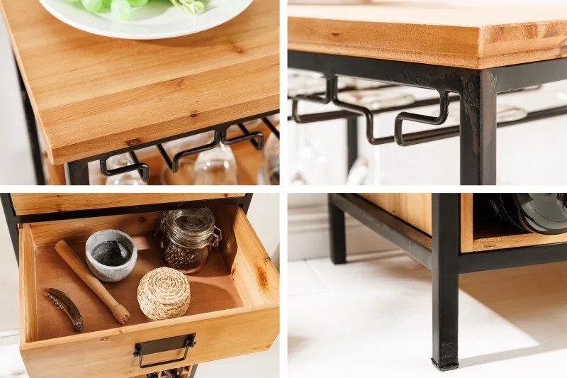 Masuta cu spatiu depozitare sticla si pahare design industrial Seven Seas 120cm