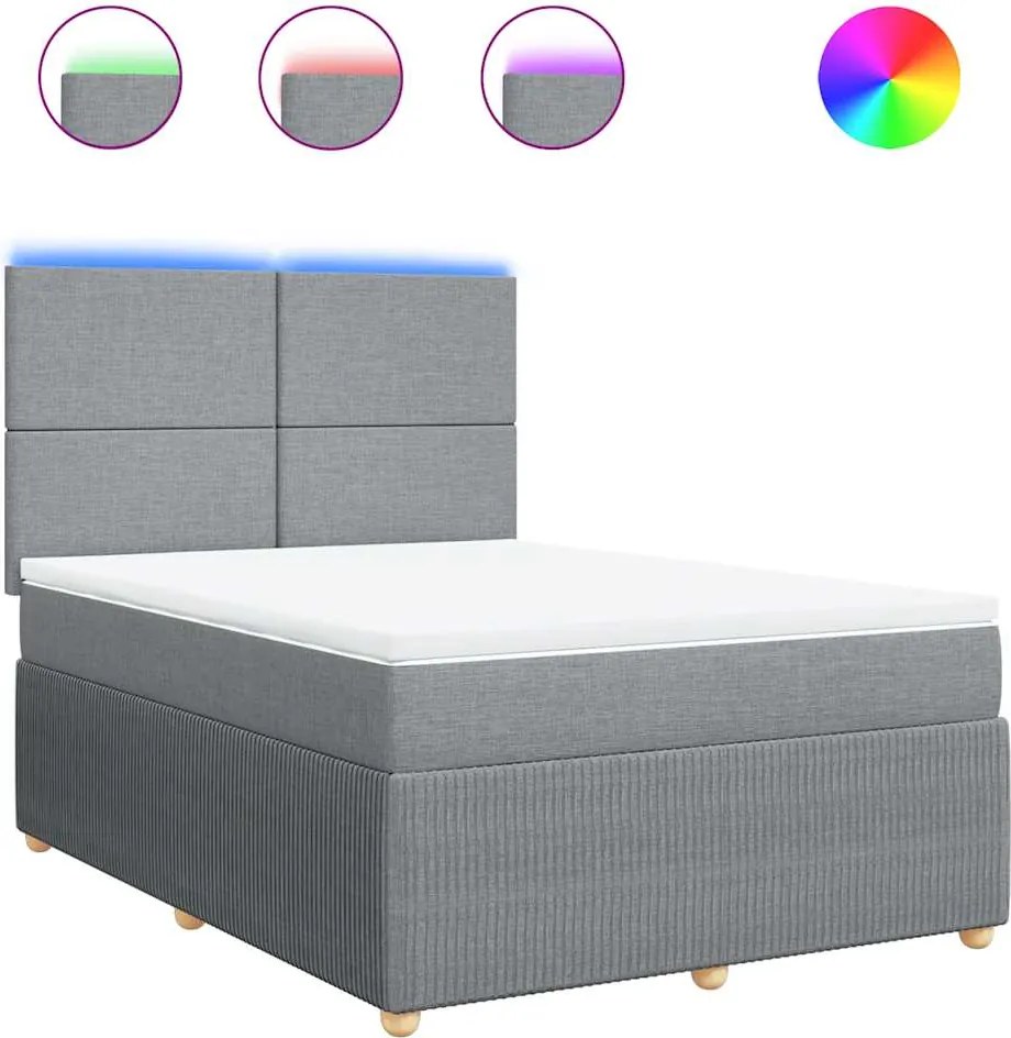 vidaXL Pat continental cu saltea, gri deschis, 160x200 cm, textil